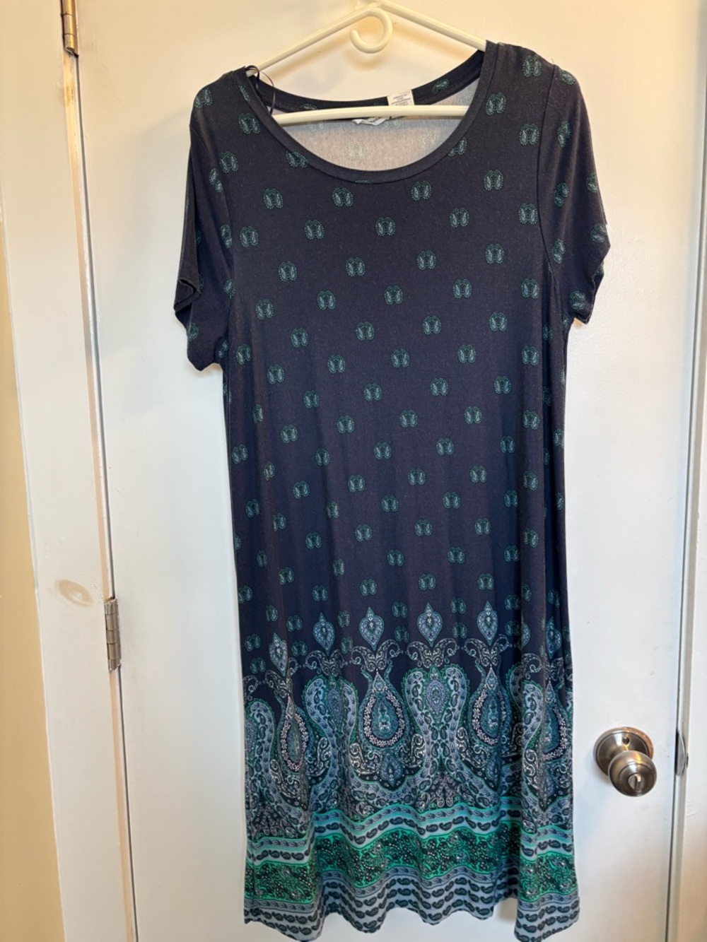 Lucky Brand Navy Tee with Teal Paisley Trim